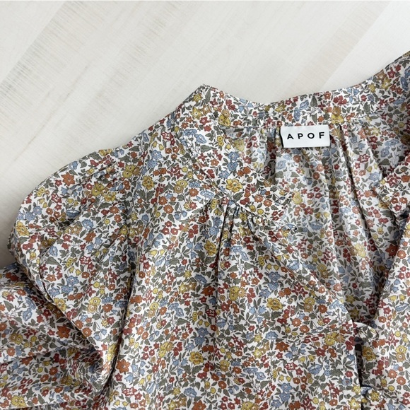 APOF floral peasant cotton floral printed blouse boho casual tuckernut L - Picture 5 of 10